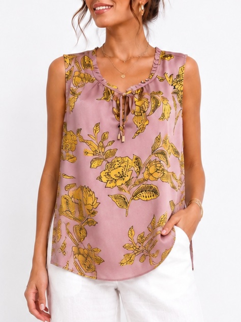 NWT Liz Claiborne Career Pink Indian Sunset Sleeveless Feminine Boho Blouse XXL